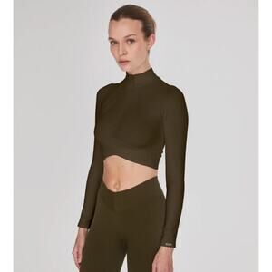 Joja Exhale Long Sleeve Cropped Army Green Top  - S